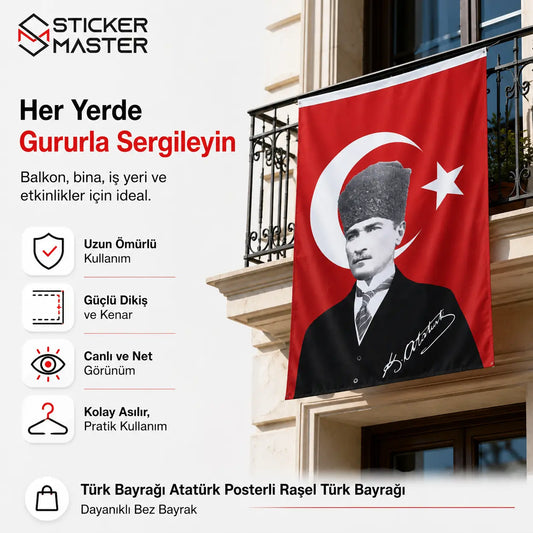 Turk Bayragi Ataturk Posterli Rasel Turk Bayragi | Hediye Ataturk Sticker