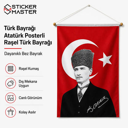 Turk Bayragi Ataturk Posterli Rasel Turk Bayragi | Hediye Ataturk Sticker detay