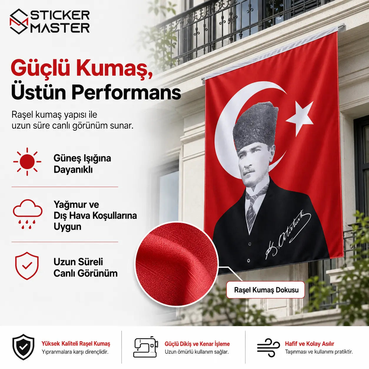 Turk Bayragi Ataturk Posterli Rasel Turk Bayragi | Hediye Ataturk Sticker kumas dokusu