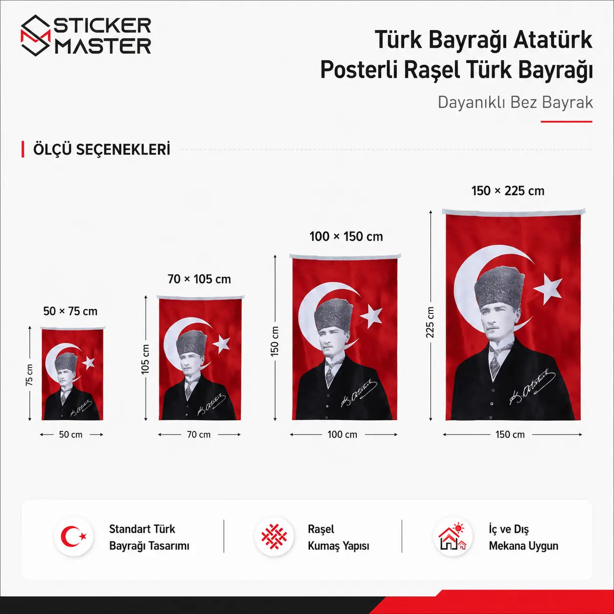 Turk Bayragi Ataturk Posterli Rasel Turk Bayragi | Hediye Ataturk Sticker olculer