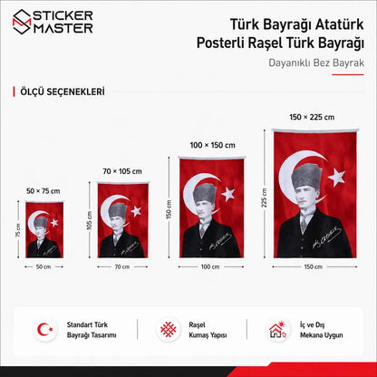 Turk Bayragi Ataturk Posterli Rasel Turk Bayragi | Hediye Ataturk Sticker olculer