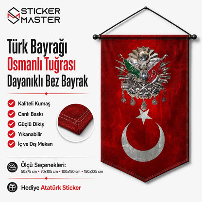 Turk Bayragi Osmanli Tugrasi Dayanikli Bez Bayrak | Hediye Ataturk Sticker ads