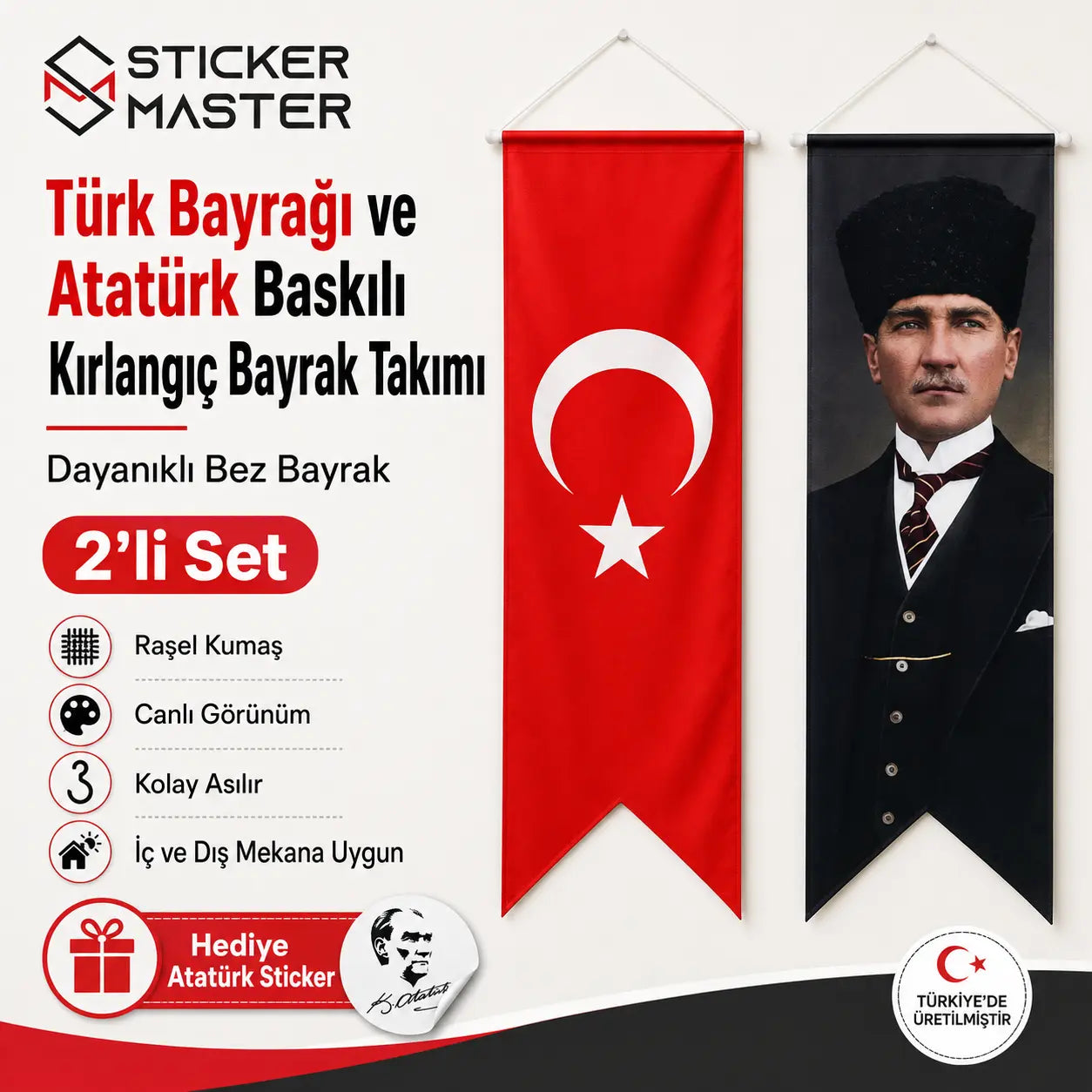 Turk Bayragi ve Ataturk Kirlangic Bayrak Takimi | Hediye Ataturk Sticker detay