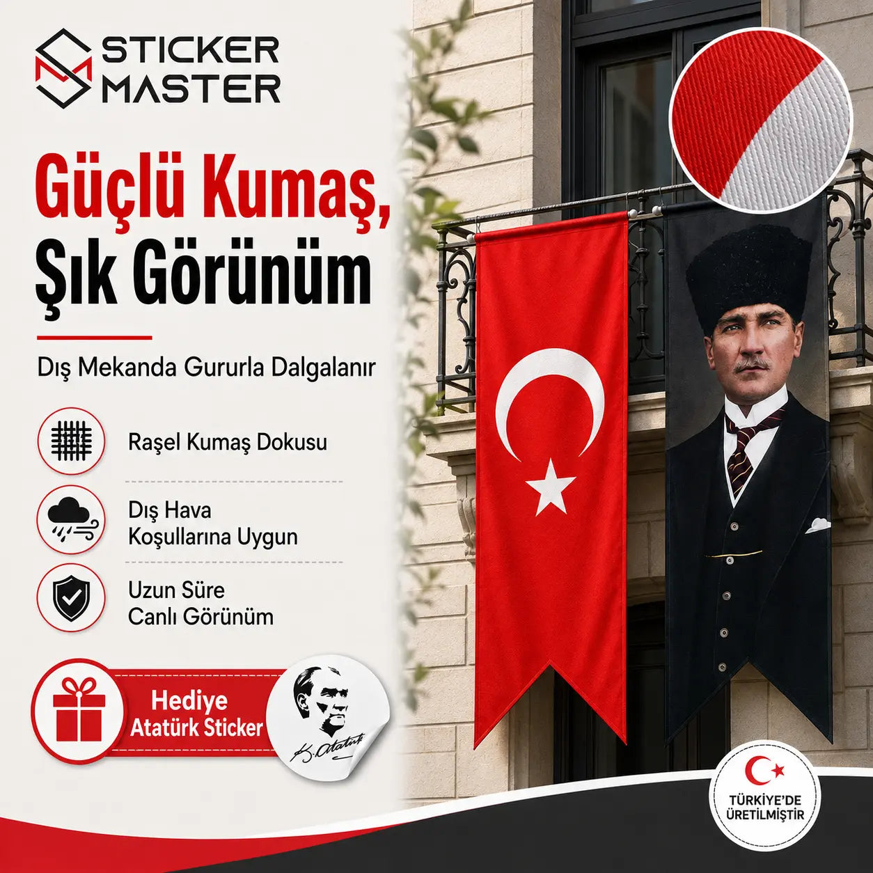 Turk Bayragi ve Ataturk Kirlangic Bayrak Takimi | Hediye Ataturk Sticker detaylar
