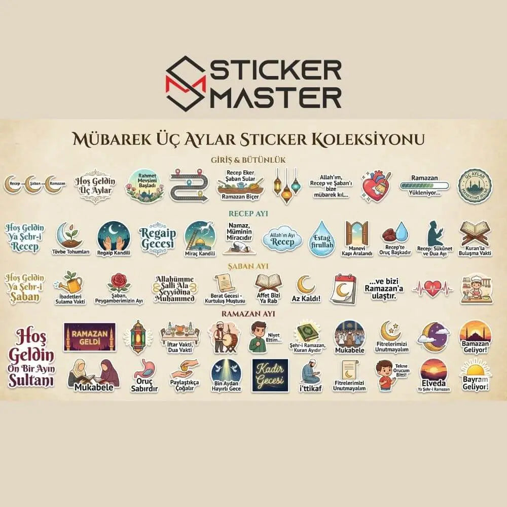 Üç Aylar ve Ramazan Sticker Seti | 55 Adet 5cm Eğitici Planlayıcı Etiket Sticker Master