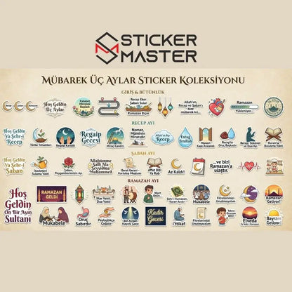 Üç Aylar ve Ramazan Sticker Seti | 55 Adet 5cm Eğitici Planlayıcı Etiket Sticker Master