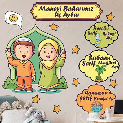 Sticker Eğitici Üç Aylar ve Ramazan Temalı Çocuk Odası Duvar Sticker Seti