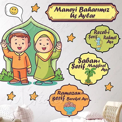 Sticker Eğitici Üç Aylar ve Ramazan Temalı Çocuk Odası Duvar Sticker Seti