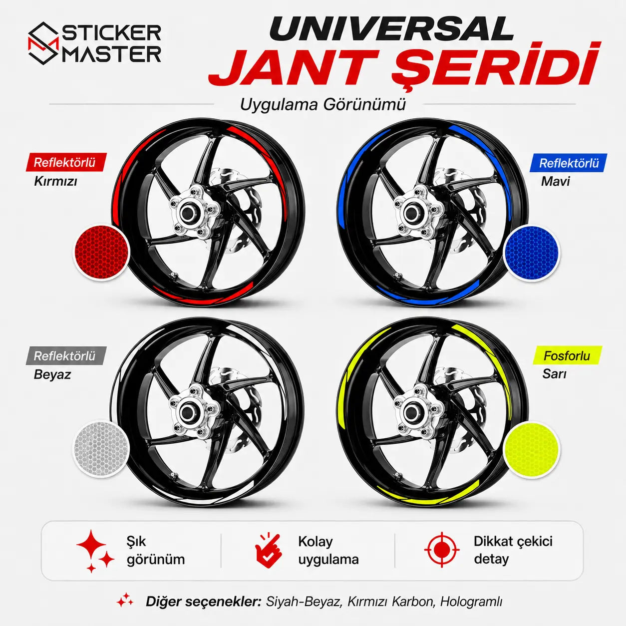 Universal Jant Seridi Renk Secenekli Sticker Master detay renkler