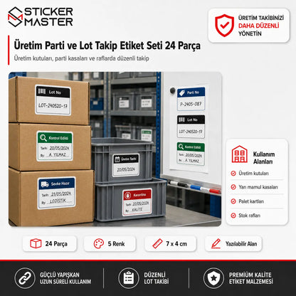 Uretim Parti ve Lot Takip Etiket Seti 24 Parca