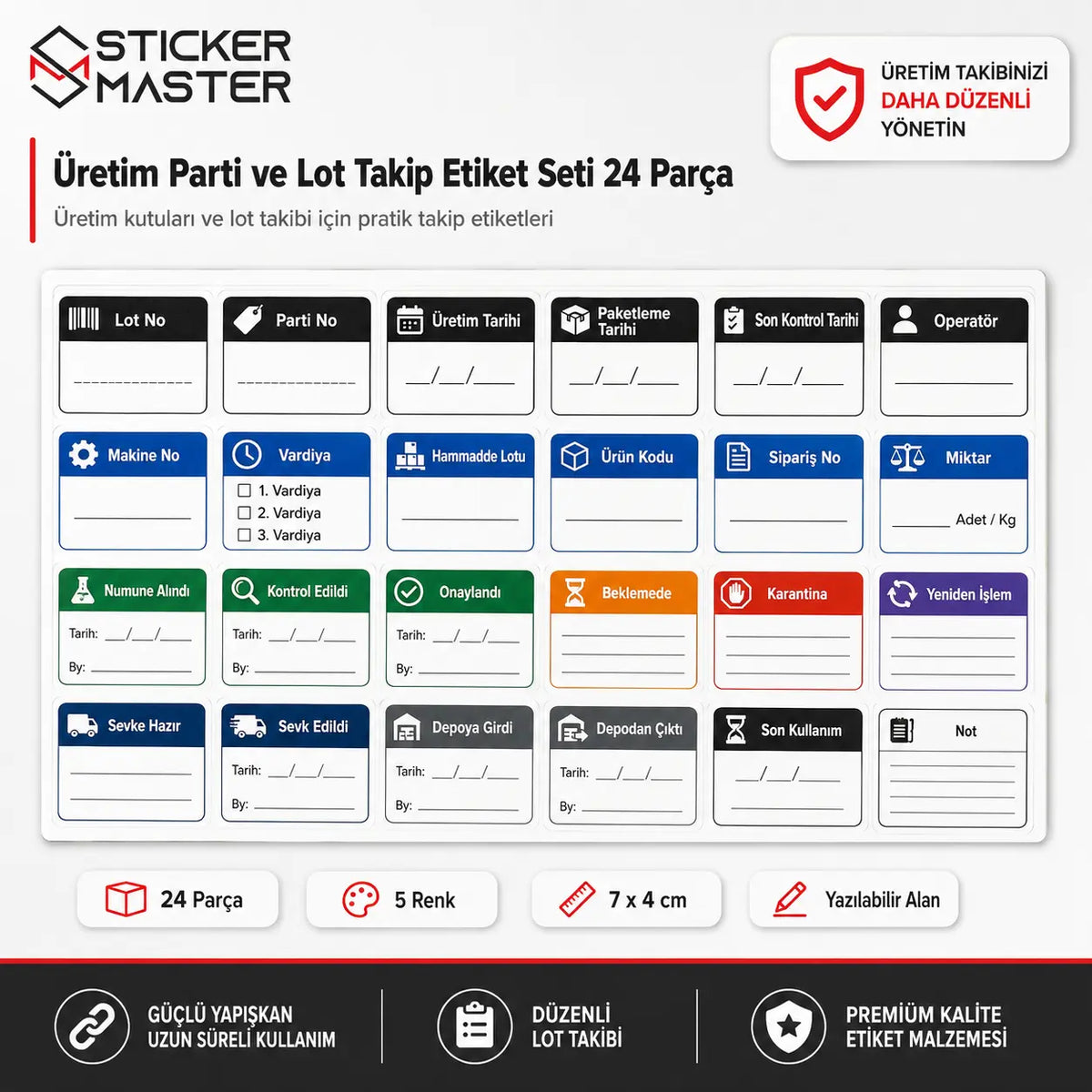 Uretim Parti ve Lot Takip Etiket Seti 24 Parca detaylar