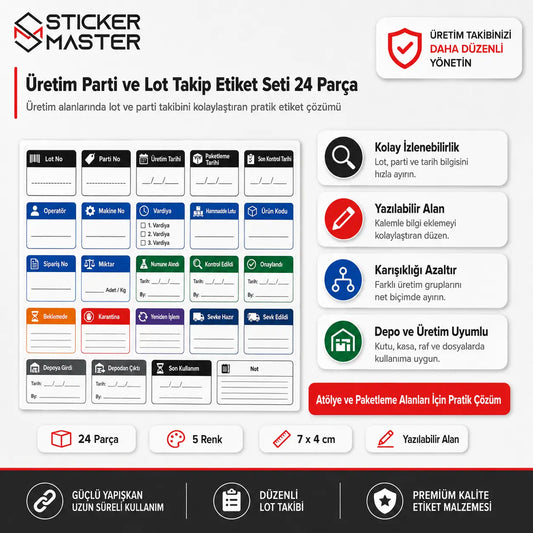 Uretim Parti ve Lot Takip Etiket Seti 24 Parca  icerik