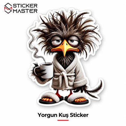 Uykusuz Kus Sticker | Kahve Sever Komik Dekal 