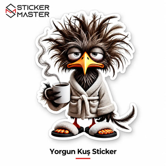 Uykusuz Kus Sticker | Kahve Sever Komik Dekal 