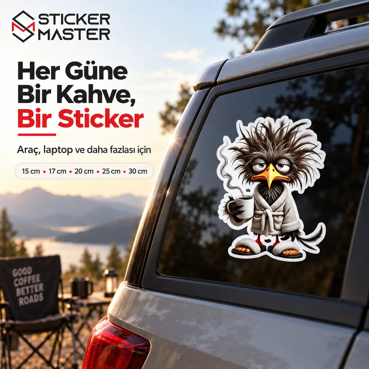 Uykusuz Kus Sticker | Kahve Sever Komik Dekal arac
