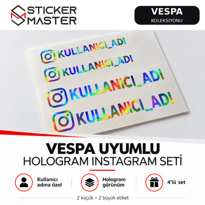 Vespa uyumlu kişiye özel hologram Instagram etiket seti, 2 küçük ve 2 büyük toplam 4 etiket