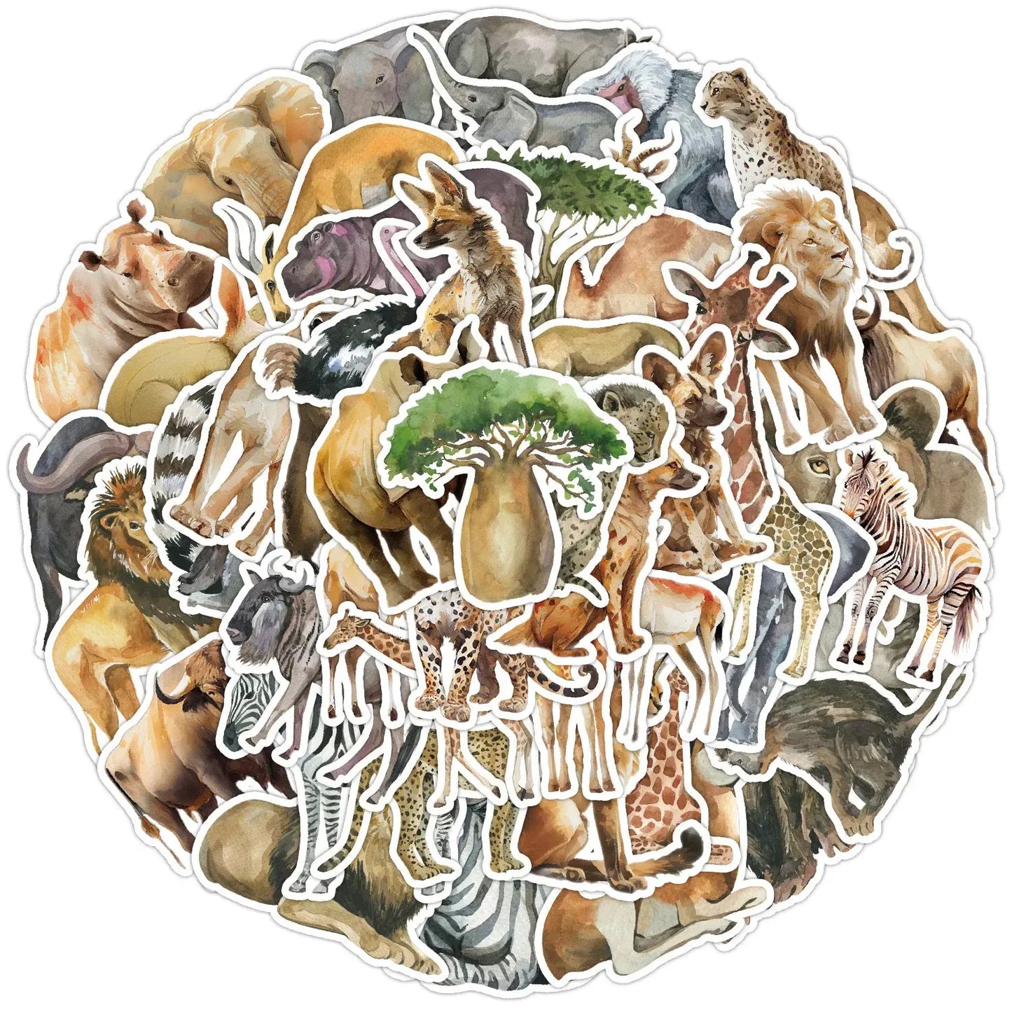 Vahşi Hayvan Sticker Suluboya Seti (50 Adet) | Sticker Master - Sticker Master