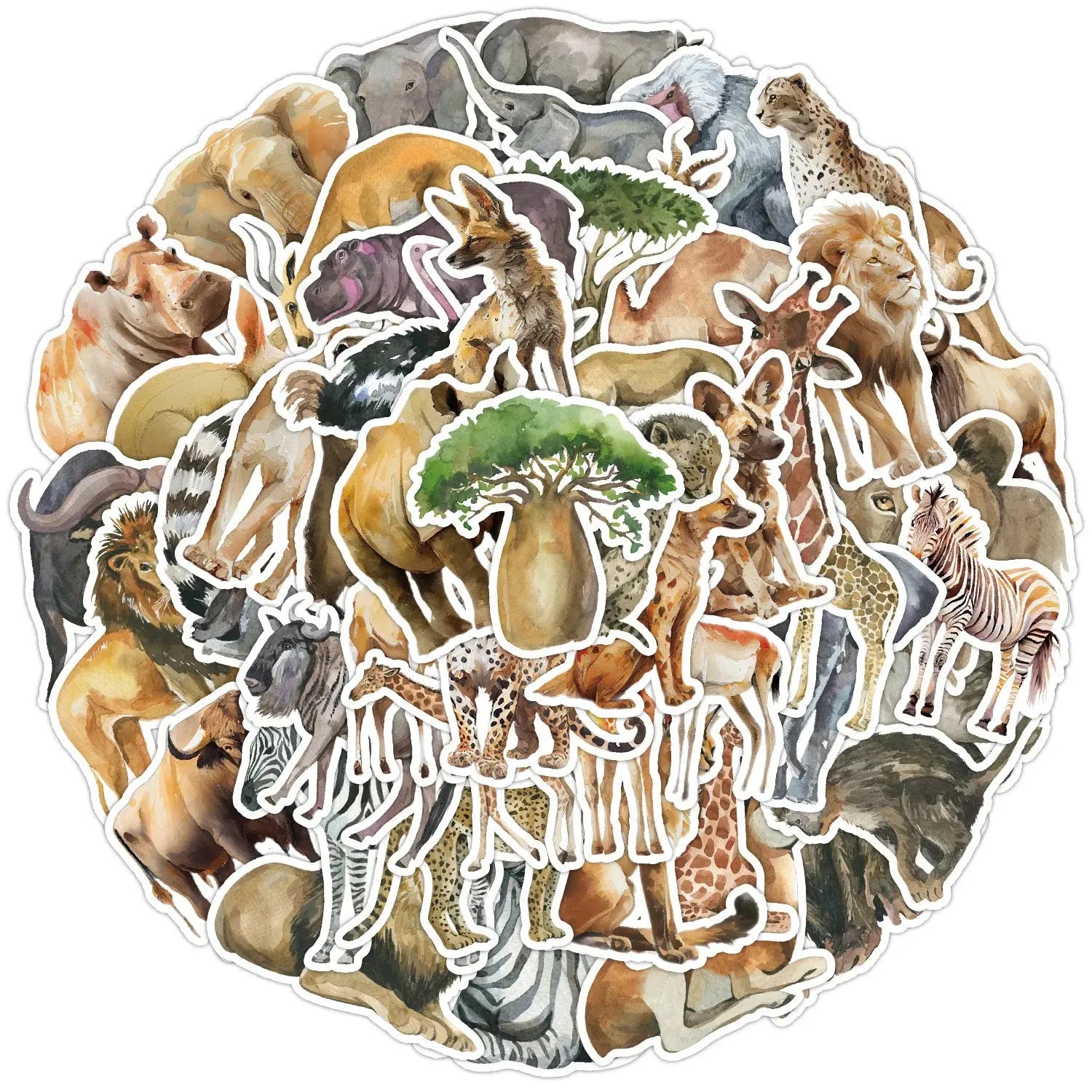 Vahşi Hayvan Sticker Suluboya Seti (50 Adet) | Sticker Master - Sticker Master