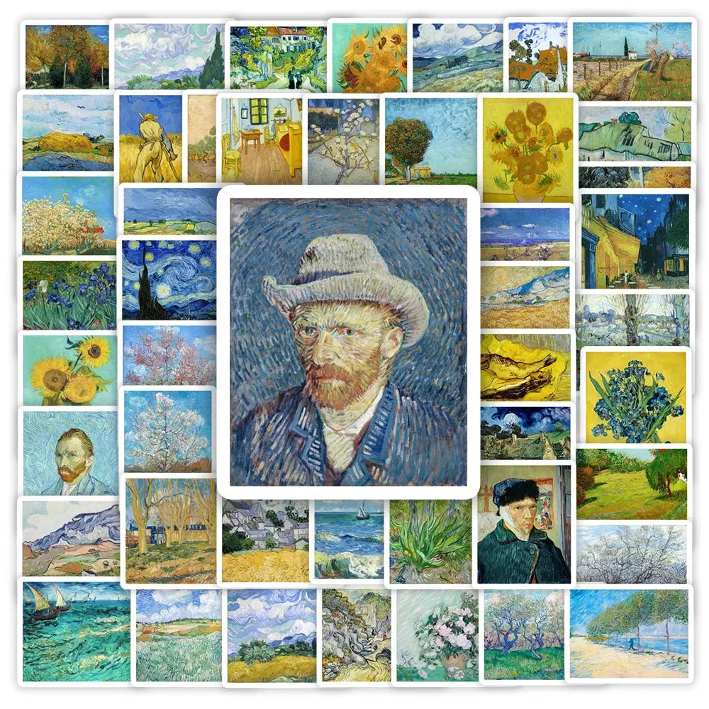Van Gogh Sticker Seti | Yıldızlı Gece ve Ayçiçekleri Sanat Eserleri Paketi Sticker Master