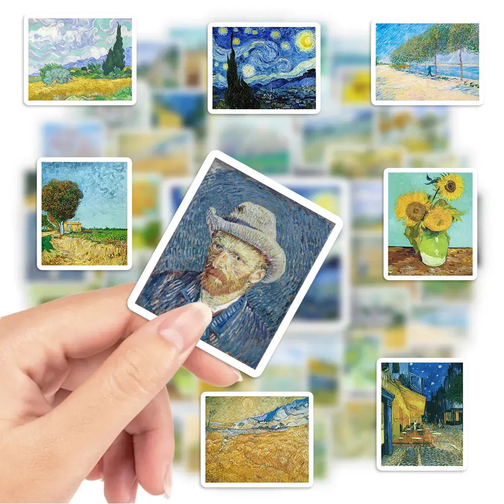 Van Gogh Sticker Seti | Yıldızlı Gece ve Ayçiçekleri Sanat Eserleri Paketi Sticker Master