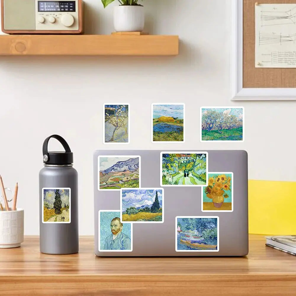 Van Gogh Sticker Seti | Yıldızlı Gece ve Ayçiçekleri Sanat Eserleri Paketi Sticker Master