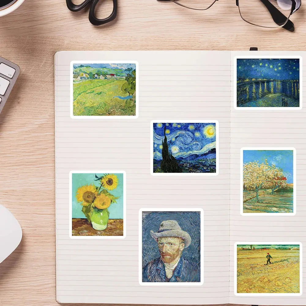 Van Gogh Sticker Seti | Yıldızlı Gece ve Ayçiçekleri Sanat Eserleri Paketi Sticker Master