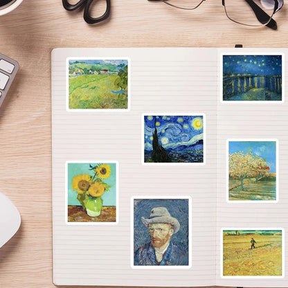 Van Gogh Sticker Seti | Yıldızlı Gece ve Ayçiçekleri Sanat Eserleri Paketi Sticker Master