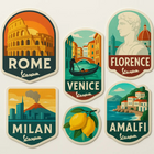 Vespa İtalya Sticker Seti | 6'lı Retro Şehir Koleksiyonu | Sticker Master