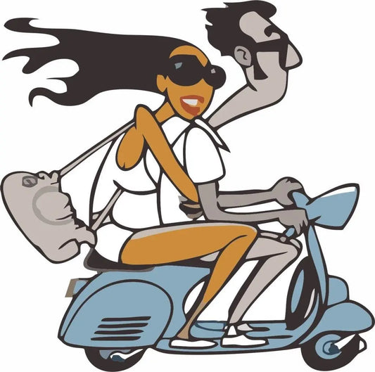 Sticker Master Vespa Boy And Girl Motor, Kask, Laptop, Araba, Oto Araç İçin Dayanıklı Etiket Decal 15 Cm