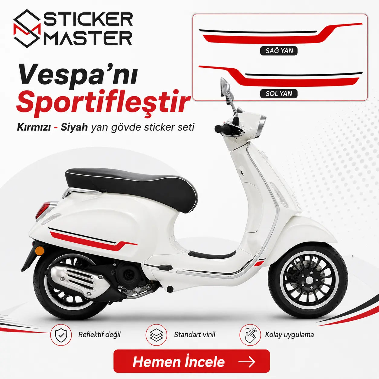 Vespa Primavera Spint Uyumlu Yan Çıta Sticker Seti 