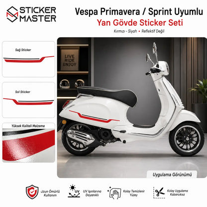 Vespa Primavera Spint Uyumlu Yan Çıta Sticker Seti 