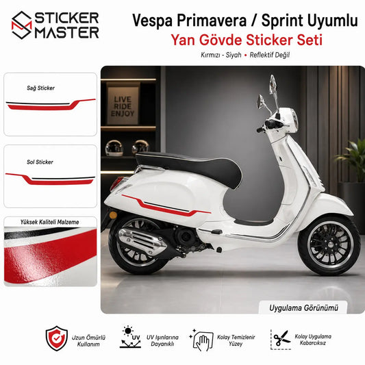 Vespa Primavera Spint Uyumlu Yan Çıta Sticker Seti 