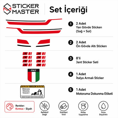 Vespa Primavera Spint Uyumlu Yan Çıta Sticker Seti detay