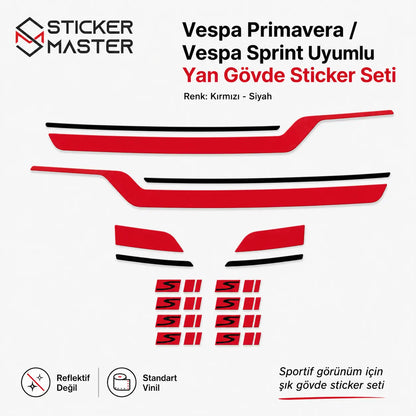 Vespa Primavera Spint Uyumlu Yan Çıta Sticker Seti detaylar