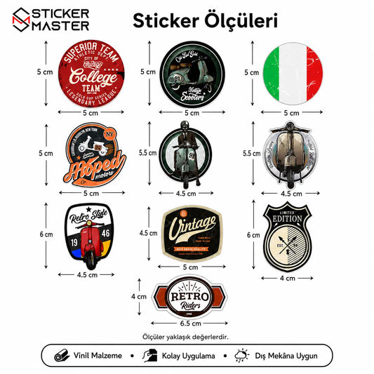 Vespa Uyumlu BDLS27 Küçük Boy 10lu Sticker Seti -03