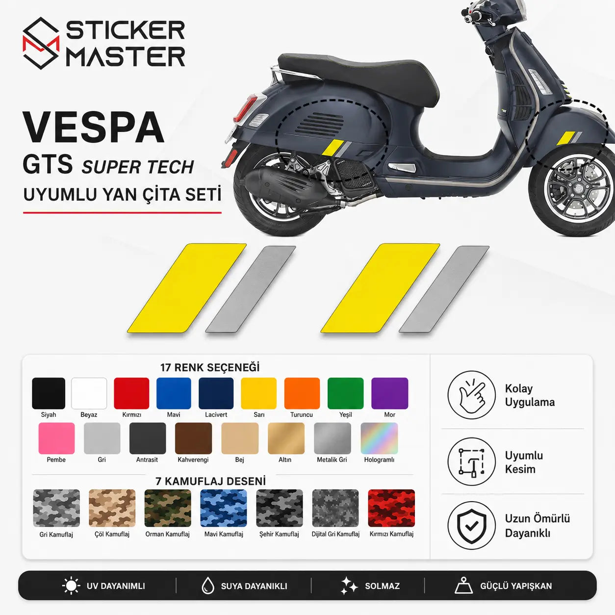 Vespa Uyumlu GTS Super Tech Uyumlu Yan Cita Seti renkler