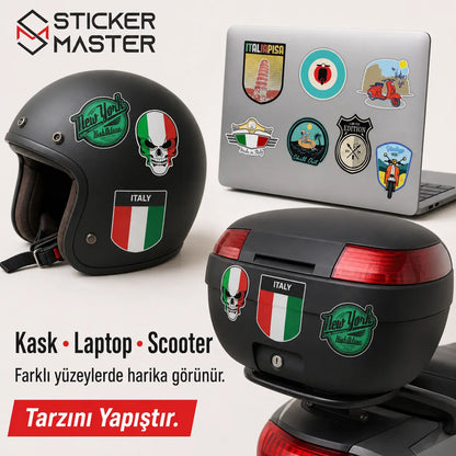 Vespa Uyumlu Küçük Boy 10lu Sticker Seti-0001