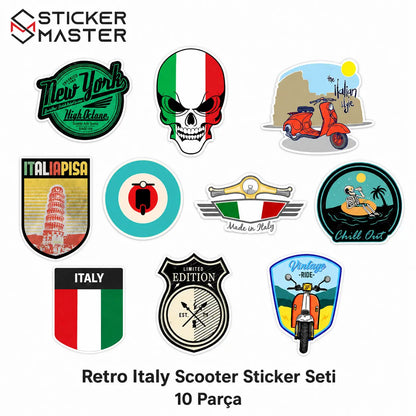 Vespa Uyumlu Küçük Boy 10lu Sticker Seti-0002