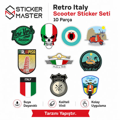 Vespa Uyumlu Küçük Boy 10lu Sticker Seti-0003