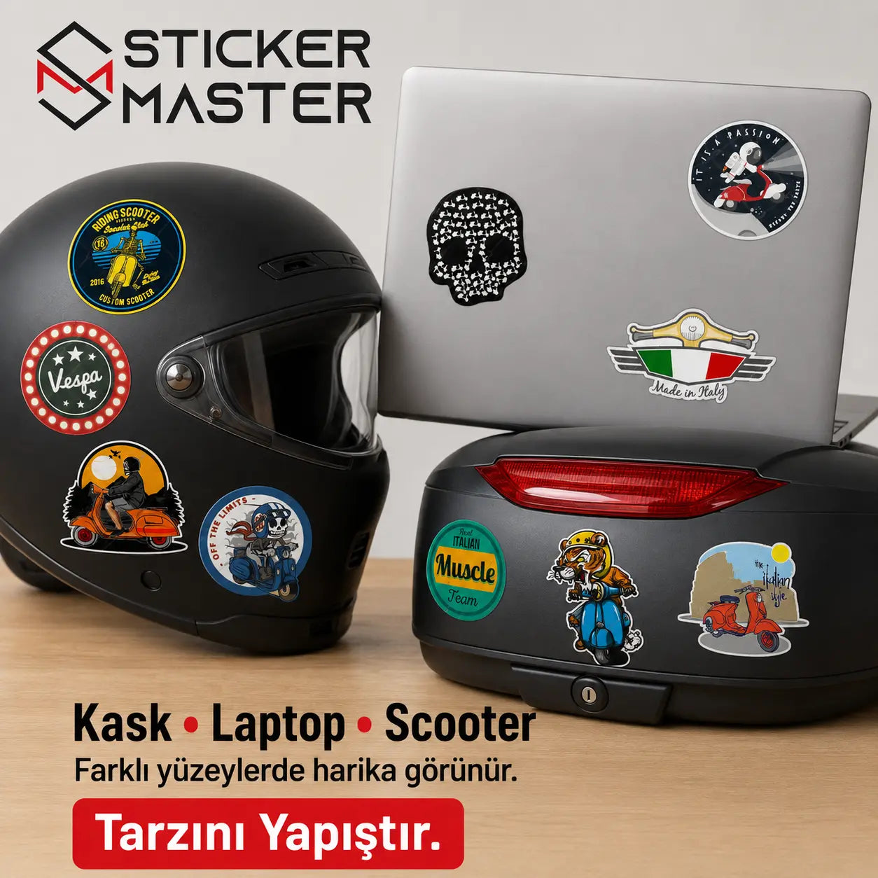 Vespa Uyumlu Küçük Boy 10lu Sticker Seti-003