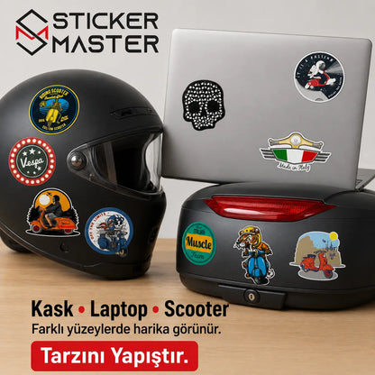 Vespa Uyumlu Küçük Boy 10lu Sticker Seti-003