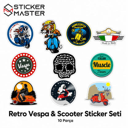 Vespa Uyumlu Küçük Boy 10lu Sticker Seti-004