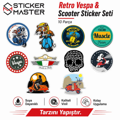 Vespa Uyumlu Küçük Boy 10lu Sticker Seti-005