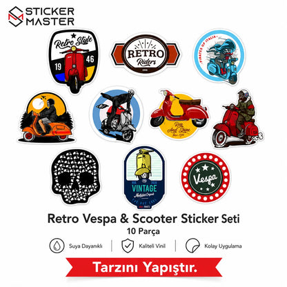 Vespa Uyumlu Küçük Boy 10lu Sticker Seti-01