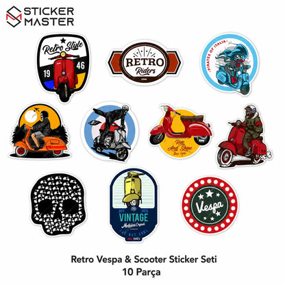 Vespa Uyumlu Küçük Boy 10lu Sticker Seti-02