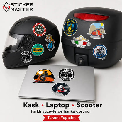 Vespa Uyumlu Küçük Boy 10lu Sticker Seti 