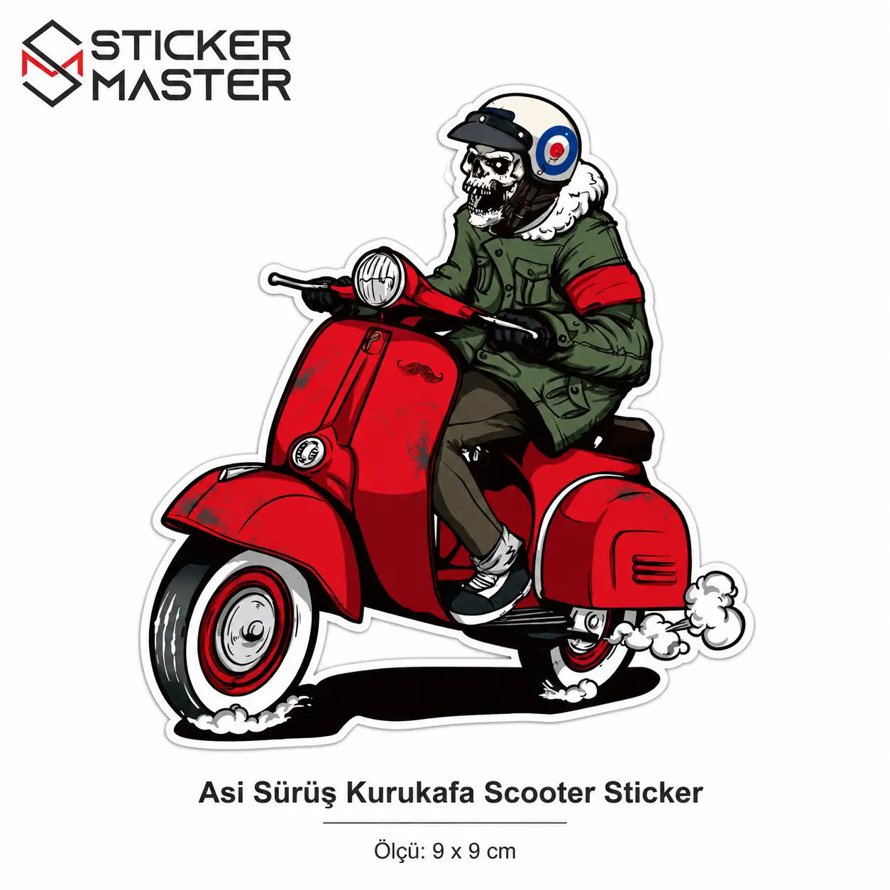 Vespa Uyumlu Kırmızı Scooterli Kurukafa Sticker VSP25 | Sticker Master