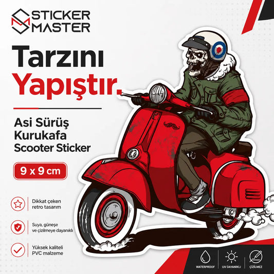 Vespa Uyumlu Kırmızı Scooterli Kurukafa Sticker VSP25 | Sticker Master ads