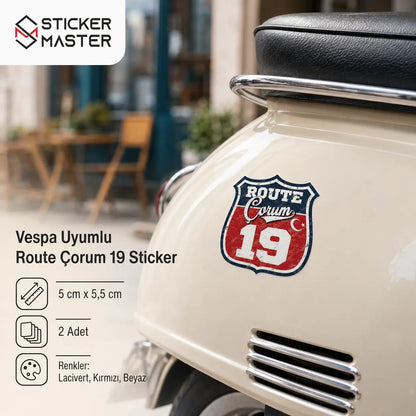 Vespa Uyumlu Route Çorum 19 Sticker-03