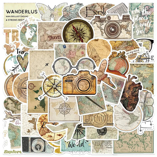 Vintage Seyahat Sticker Seti (50 Adet) Laptop Valiz Etiketi | Sticker Master - Sticker Master